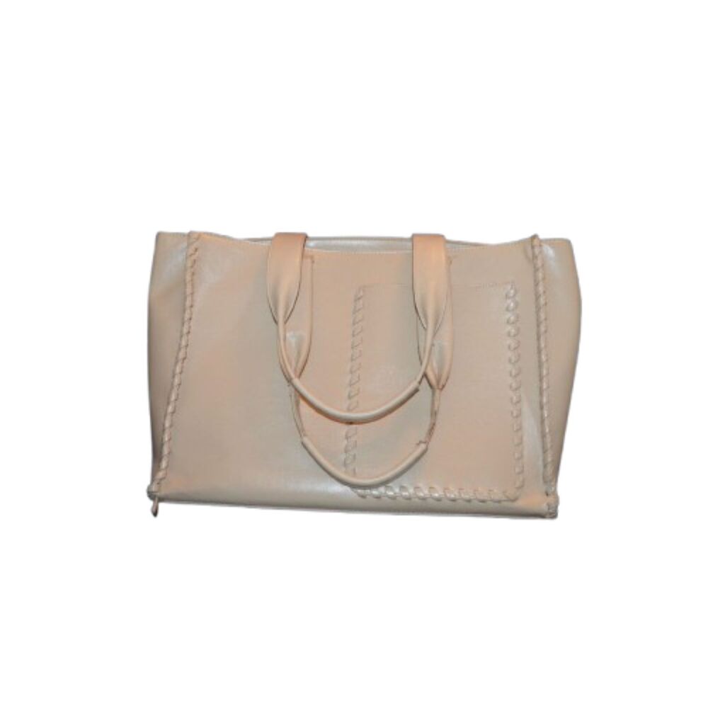 BCBGMAXAZRIA Whipstitch Shoulder Cream Natural Tote Lined Bag